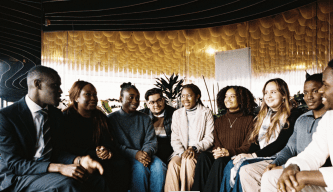Group of diverse interns collaborating