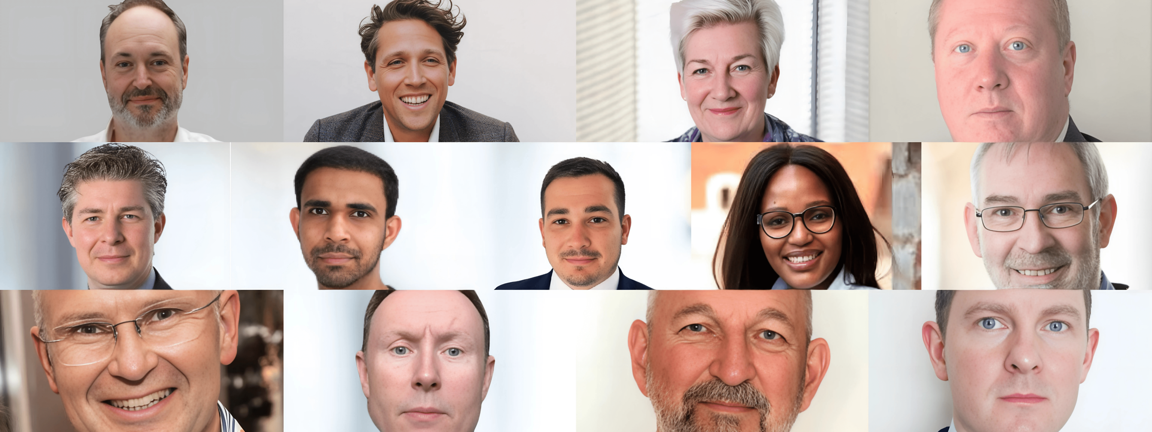 Top row (left to right): Carlos Albo, Jan van Vonno, Jane Jee, Andrew Churchill. Second row: Nick Davey, Bhaswant Gandham, Michael Hammond, Lerato Matsio, Mark McMurtrie. Bottom row: Mark O'Keefe, David Rennie, John Erik Setsaas, Archi Shrimpton.