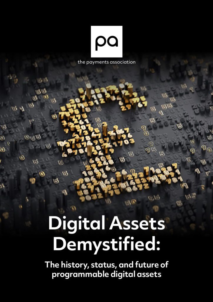 Digital Assets Demystified - The history, status, and future of programmable digital assets cover image. £ sign with digital graphic