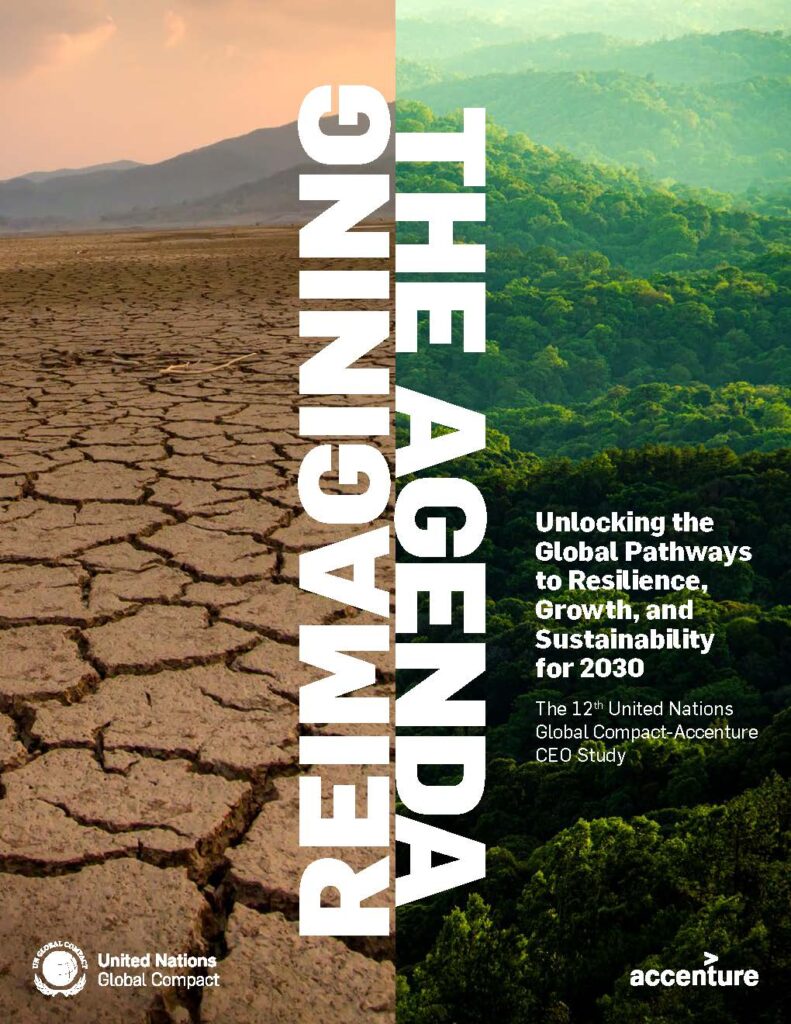 Report cover page showing a cracked desert landscape versus a lush green one